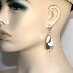 Sterling Silver Drop Shape Chandelier Earrings. Stunning and Playful